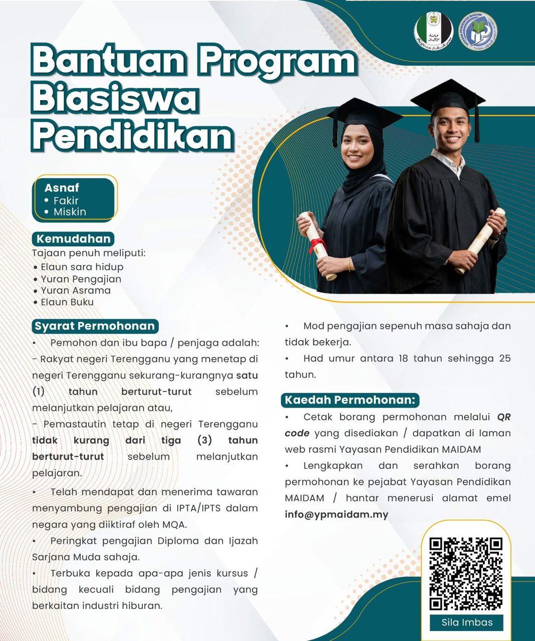 Boleh mohon Bantuan Program Biasiswa Pendidikan YPM juga kepada yang nak masuk KQT!    Mohon laju-laju ke www.kqt.edu.my untuk dapatkan surat tawaran dan hantar permohonan ini segera.    #ypm #bantuanpendidikan #biasiswa #anakterengganu #maidam